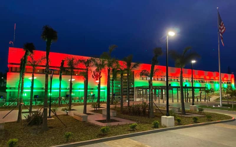 US Embassy in Rabat Illuminated with Moroccan Flag Colors to Mark Independence Milestone