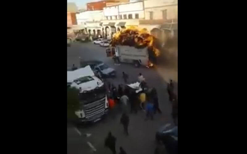Fiery Truck Rampage Sparks Panic in Moroccan Town as Driver Ignores Blaze