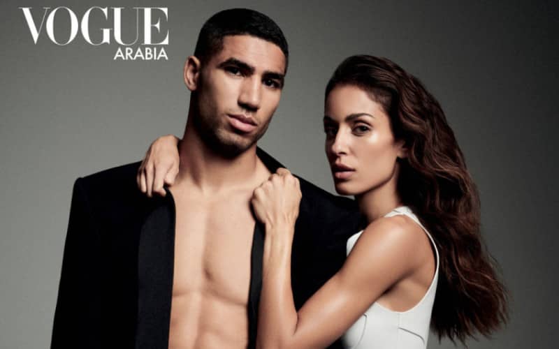 PSG Star Achraf Hakimi and Wife Hiba Abouk Grace Vogue Arabia Cover as Arab Power Couple