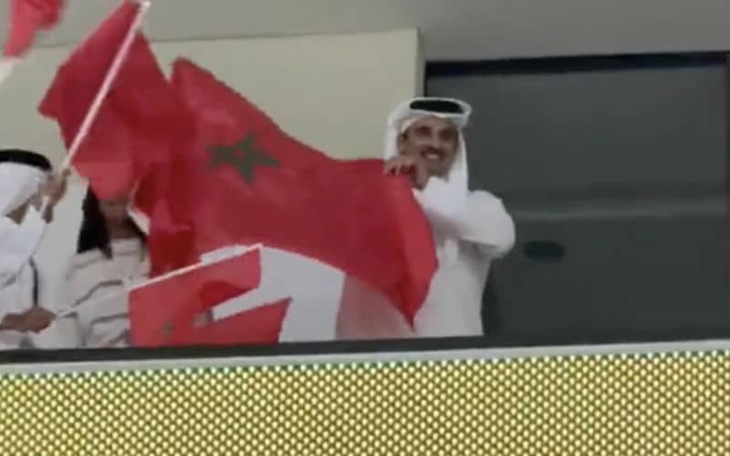 Qatar's Emir Celebrates Morocco's World Cup Advancement with Flag Wave
